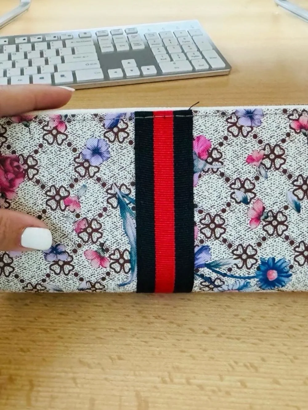 Floral Stripe Women’s Wallet - White, Pink, Blue
